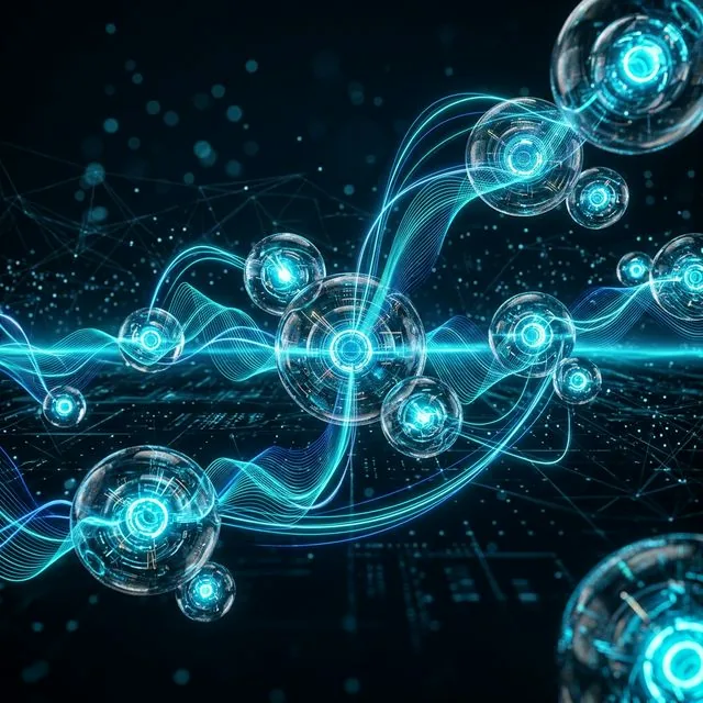 Abstract illustration of a voice call being routed by an AI system to the appropriate agent